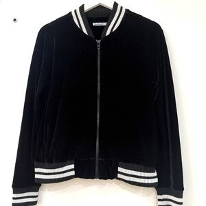 Black Velour Velvet Varsity Jacket by Blue Beach. Size Small.